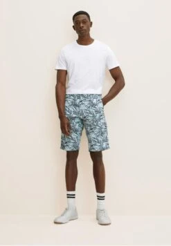 Tom Tailor Gemusterte Cargo - Shorts - Mint Navy Big Leaf Design