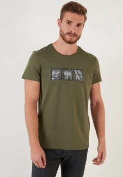 Slim Fit - Camiseta Estampada - Khaki