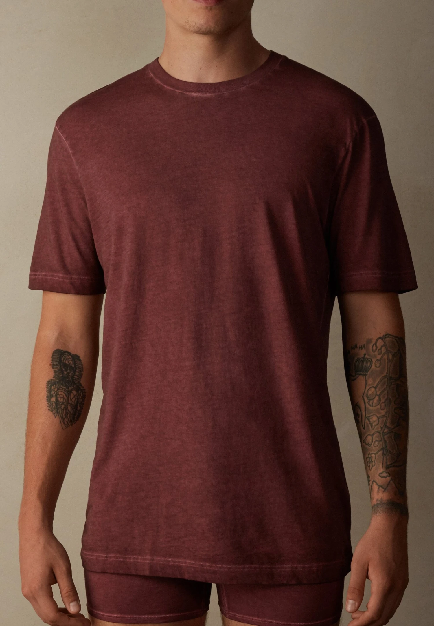 Intimissimi Kurzarm Aus Oil Washed - Camiseta Básica -Burgundy Red 1 Intimissimi Kurzarm Aus Oil Washed - Camiseta Básica -Burgundy Red