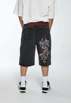 Ed Hardy Battle Dragon - Shorts Vaqueros - Grey